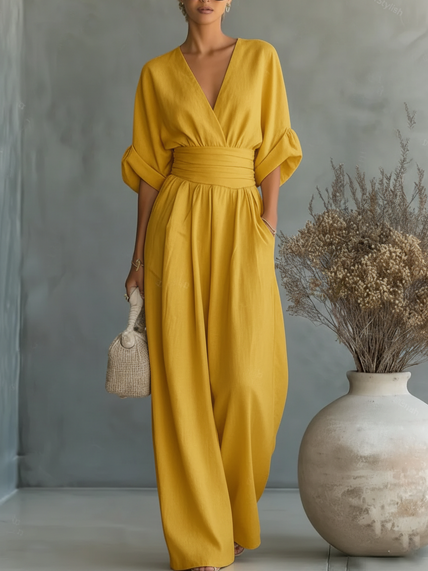 Katarina™ | Elegant V-Neck High-Waisted Wide-Leg Jumpsuit