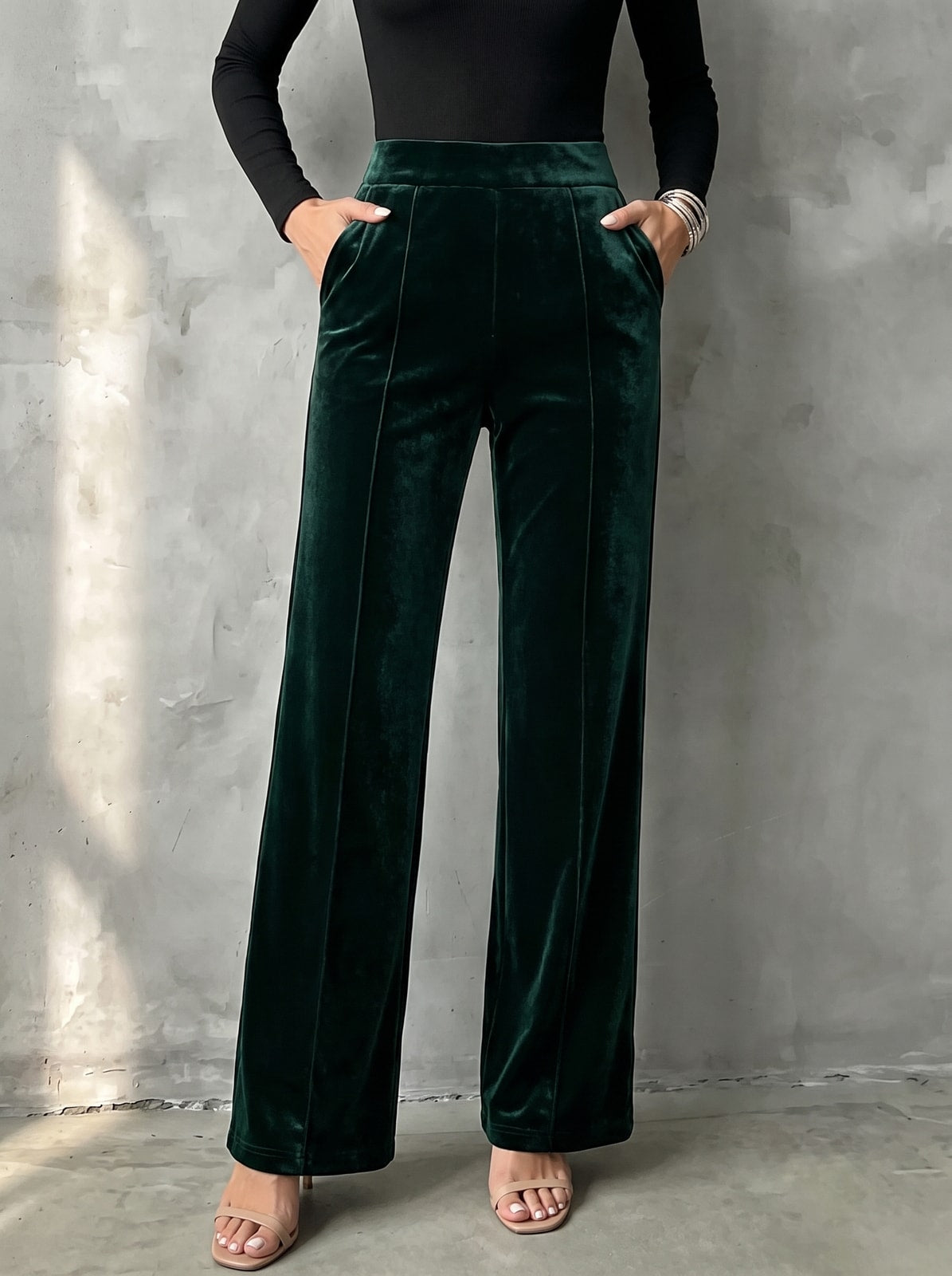 anneke emerald velvet wide leg trousers