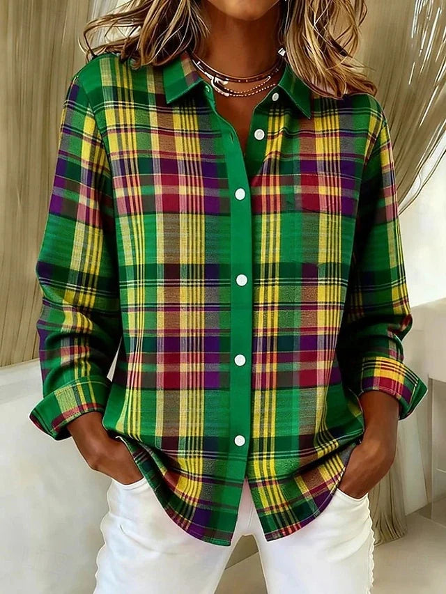 Dulcie™ | Vintage Plaid Button Front Blouse