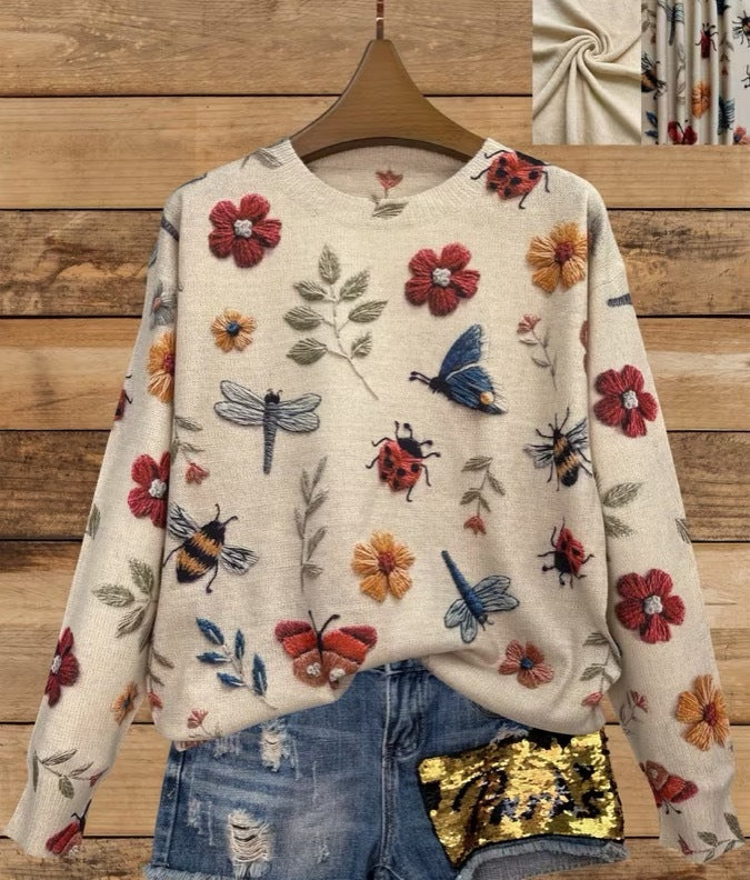 Beatrix™ | Botanical Print Knit Sweater