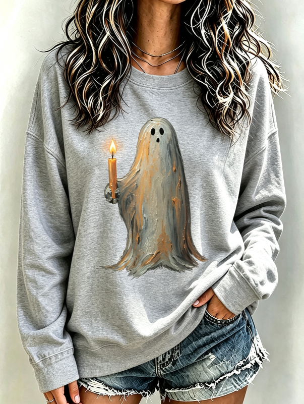 Women's Halloween Ghost Candle Sweatshirt