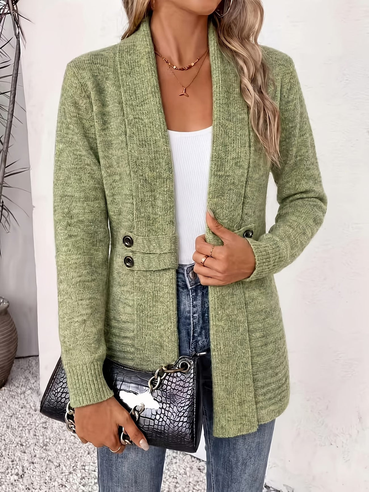 Tessa™ | Sage Ribbed Knit Button-Tab Cardigan