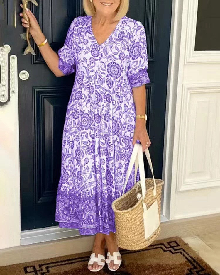Lucinda™ | Floral V-Neck Midi Dress