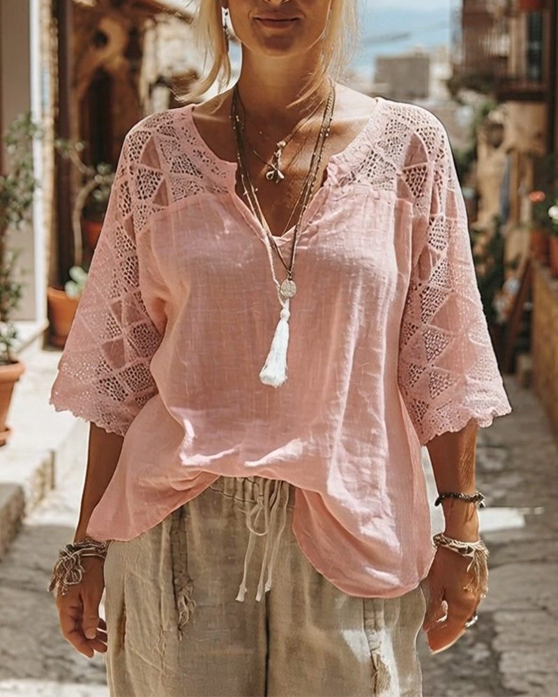 Corinne™ | V-Neck Blouse with Lace Detail
