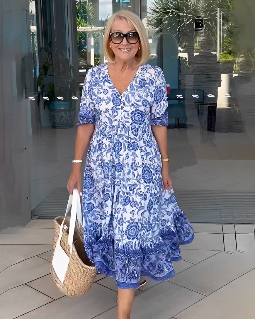 Lucinda™ | Floral V-Neck Midi Dress