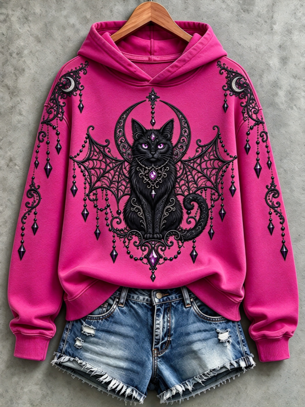 Women's Black Cat Halloween Sweatshirt