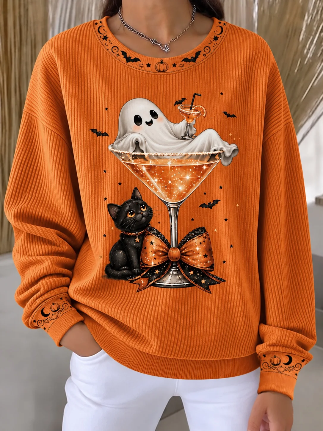 Women's Halloween Orange Cat Sweatshirt