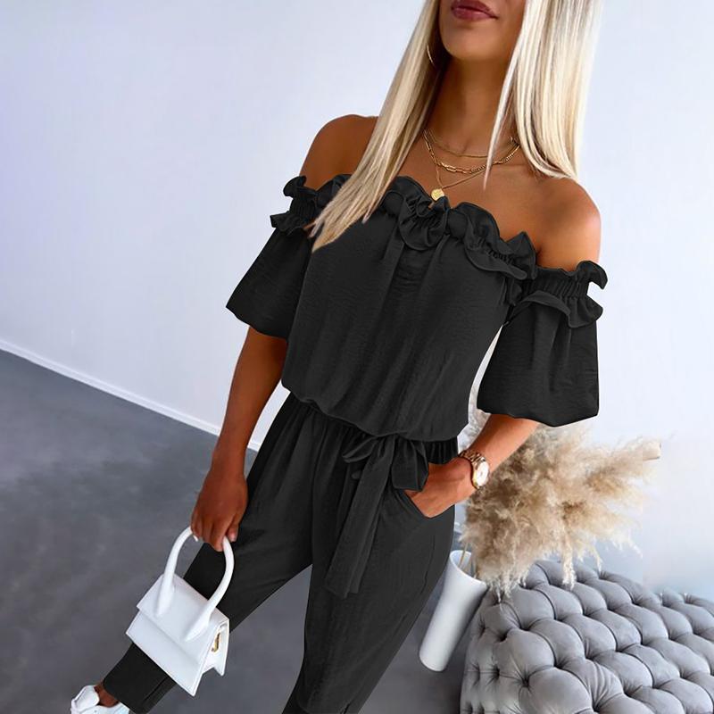 Rosalie™ | Chic Off Shoulder Frill Tie-Waist Jumpsuit