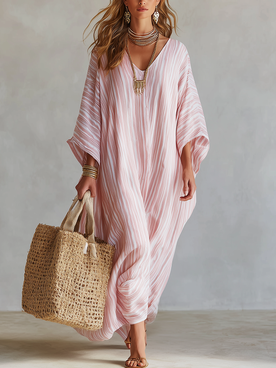 Floriana™ | Bohemian Striped Kaftan Maxi Dress
