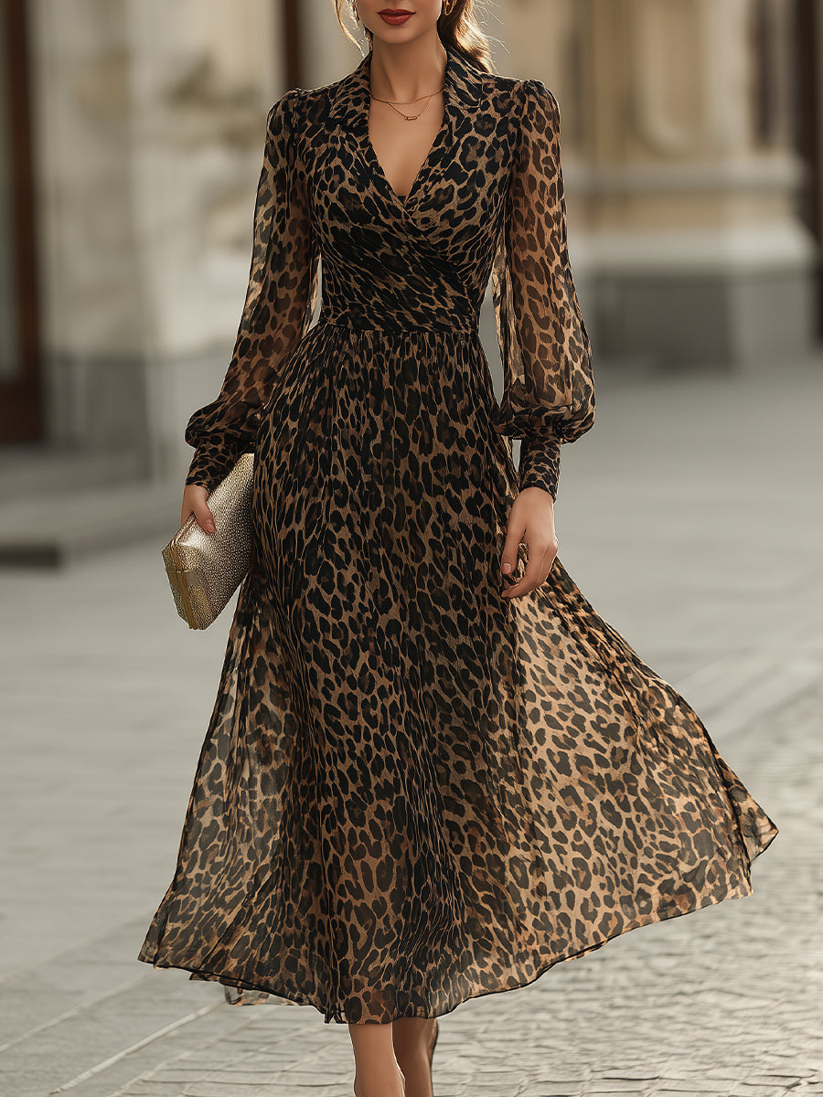 Romilly™ | Long Sleeve Leopard Print Midi Dress