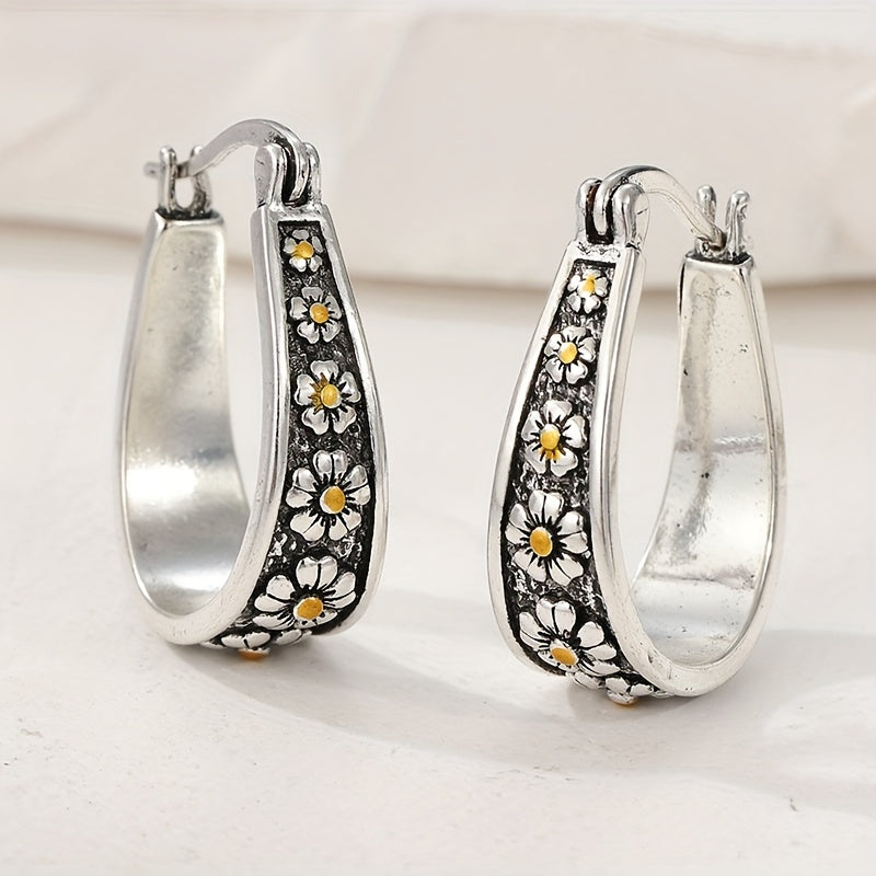 Tivette™ | Vintage Hand-Cut Daisy Hoop Earrings