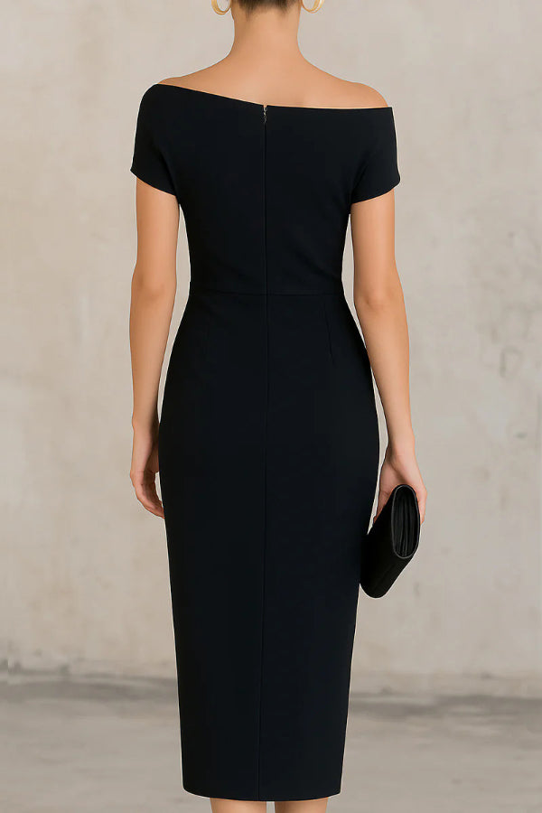 Voncelle™ | Elegant Short-Sleeve Slim-Fit Pleated Midi Dress