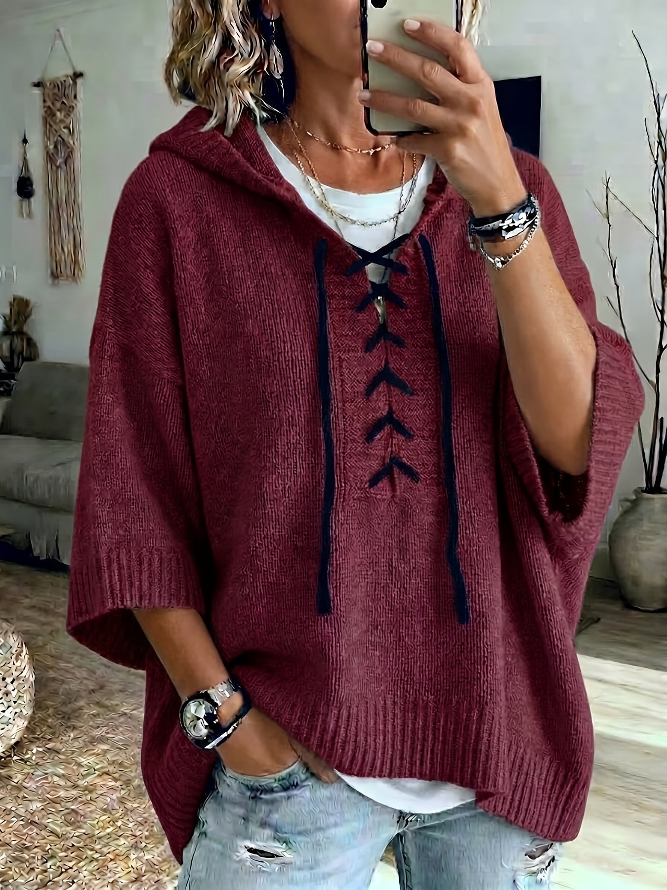 Bexley™ | Lace-Up Batwing Hooded Pullover