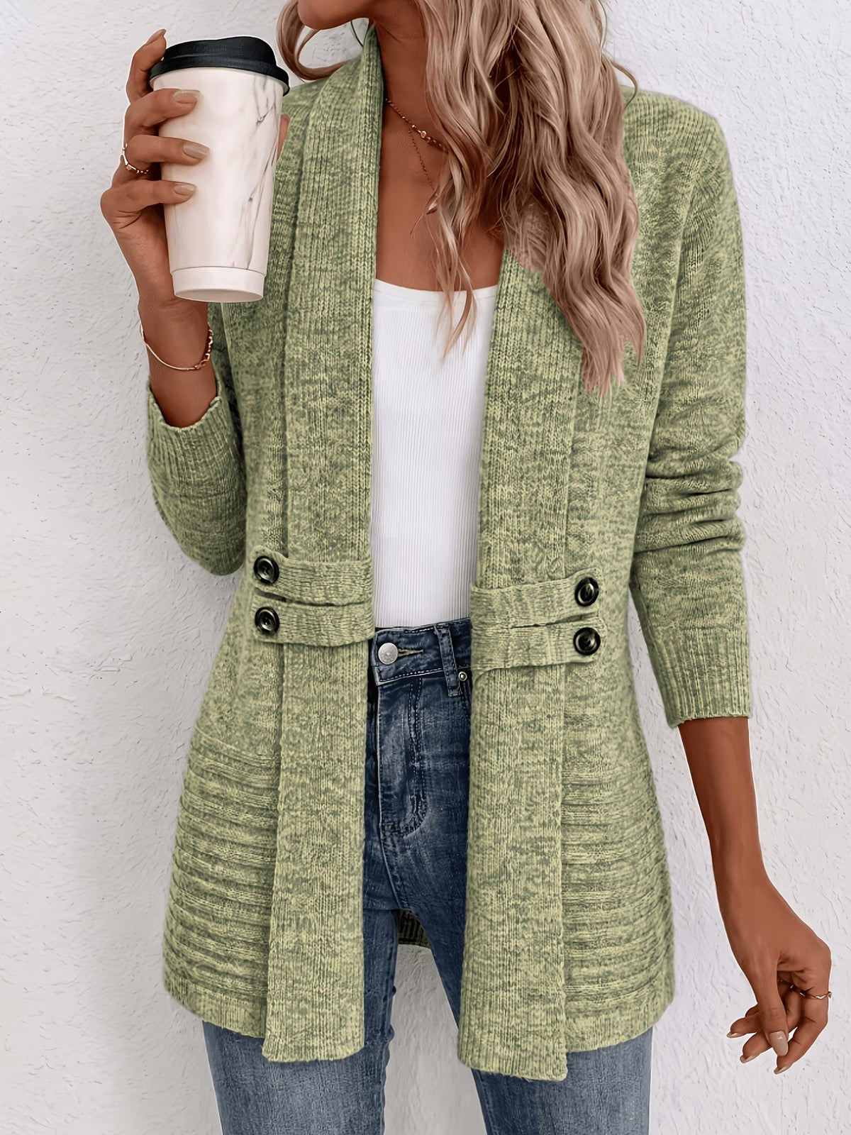 Tessa™ | Sage Ribbed Knit Button-Tab Cardigan