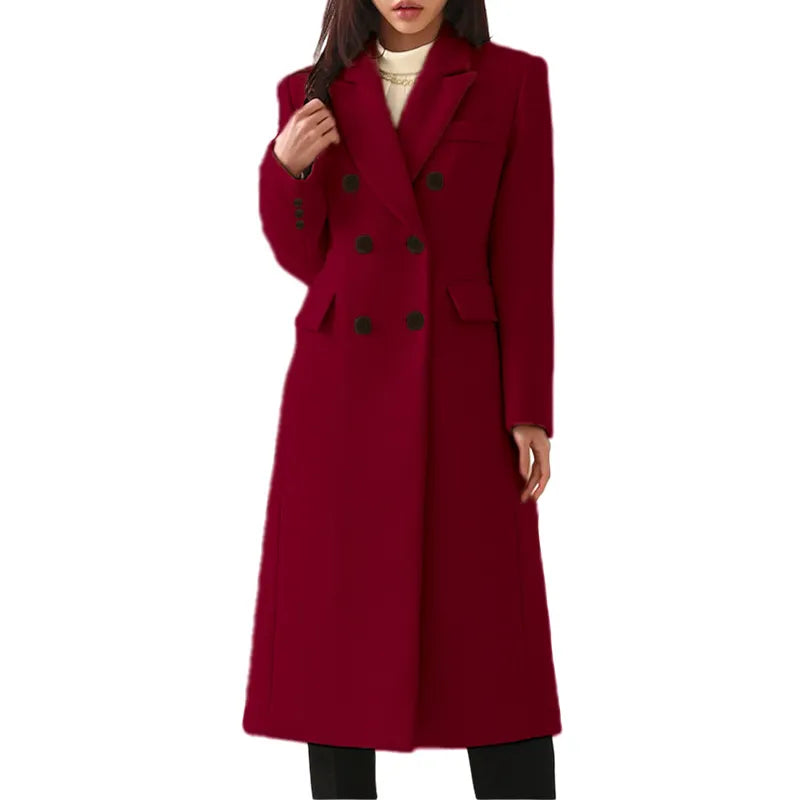 Women’s Long Coat with Lapels and Buttons