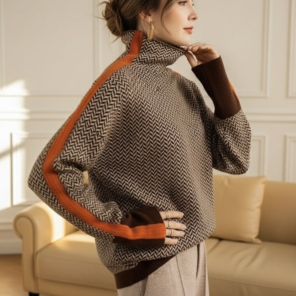 Clivona™ | Herringbone Turtleneck Sweater
