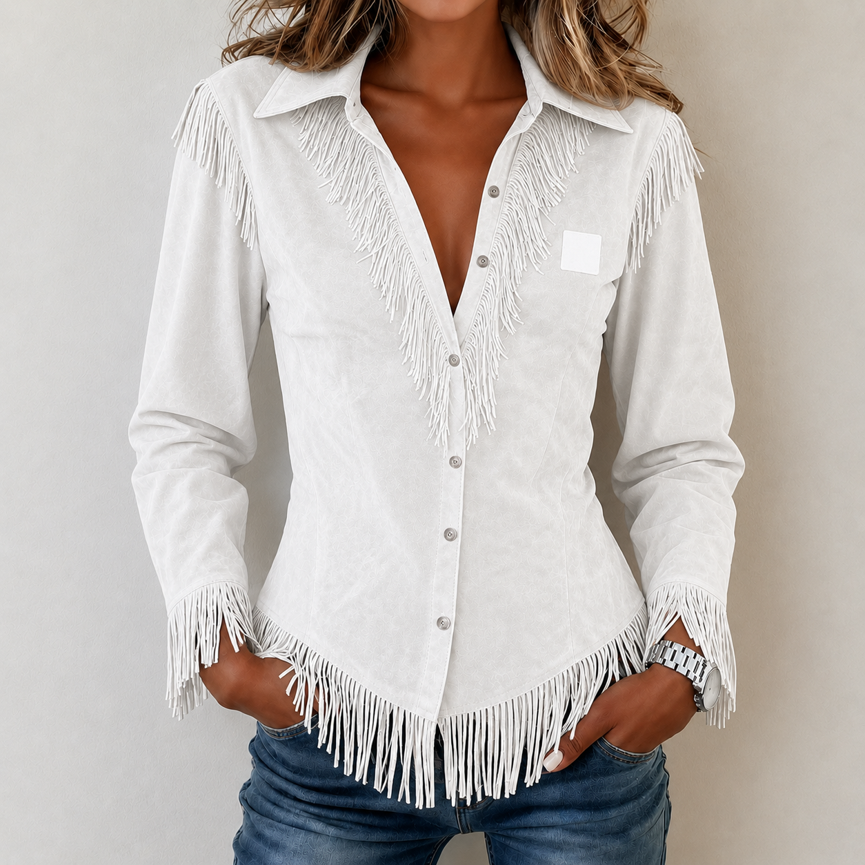 Kinley™ | Fringe Button-Up Blouse