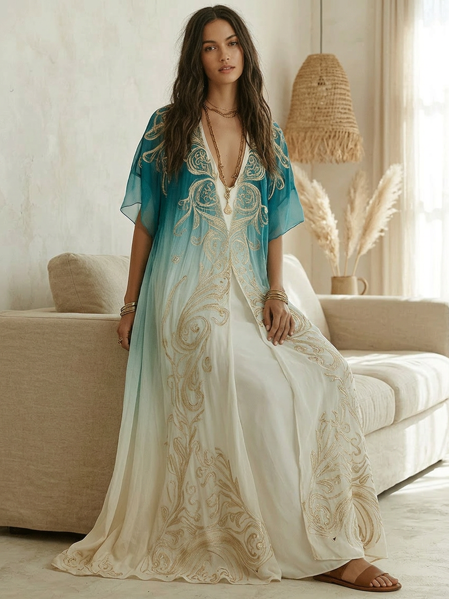 Leiara™ | Coastal Ombre Kaftan Maxi Dress