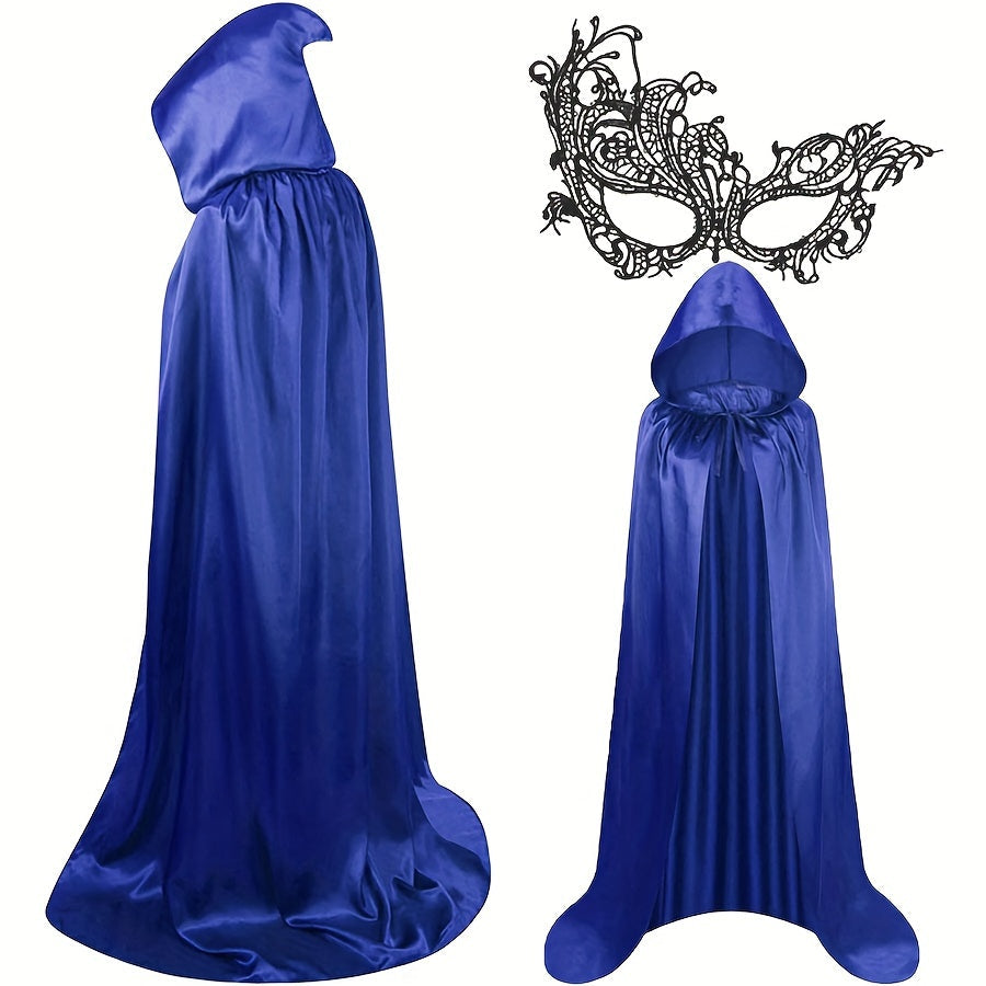 Women's Halloween Dark Purple Hooded Cape & Mask Set