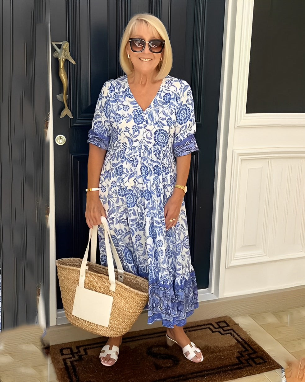 Lucinda™ | Floral V-Neck Midi Dress