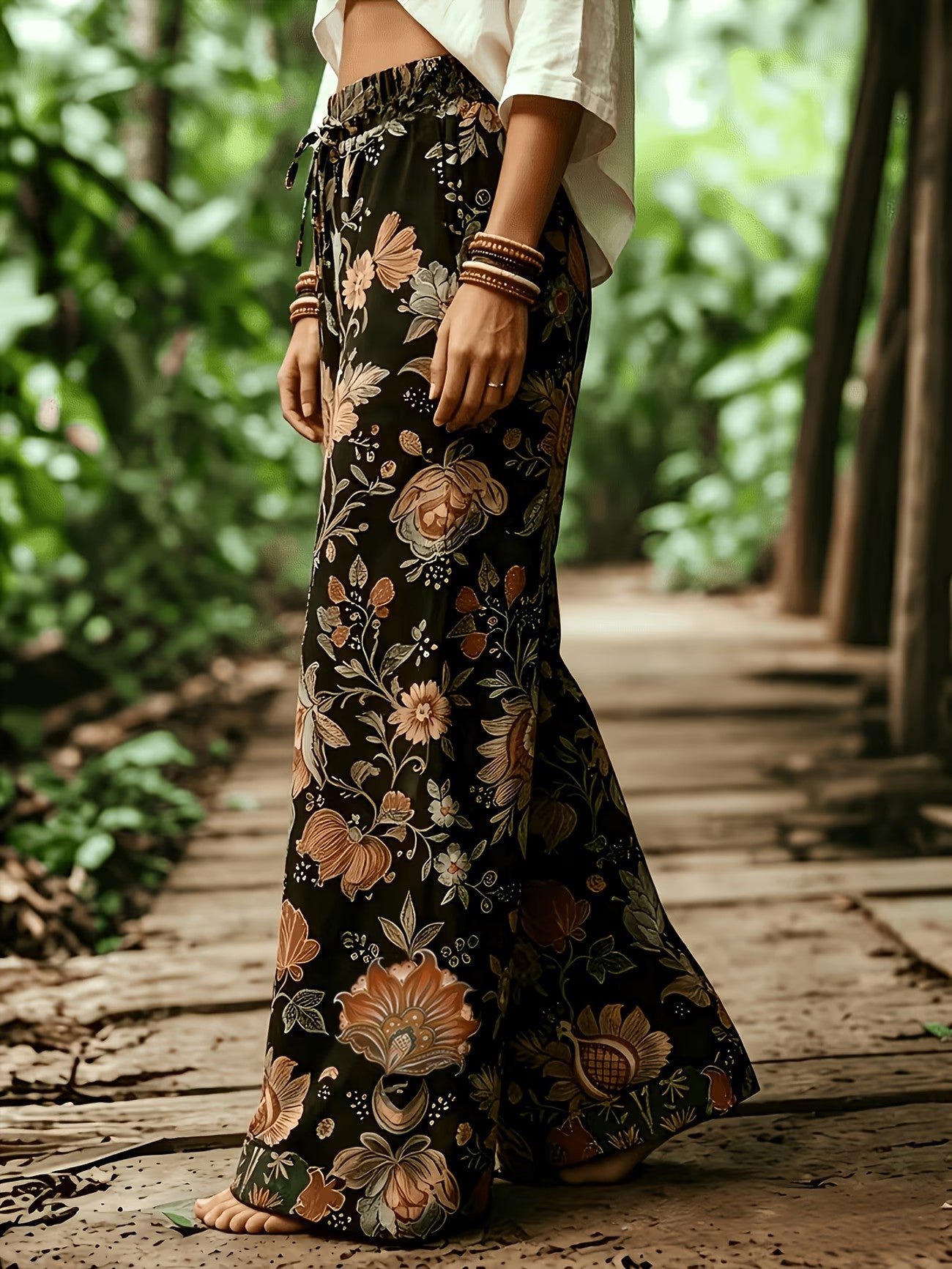 Marisela™ | Botanical Velvet Wide-Leg Trousers