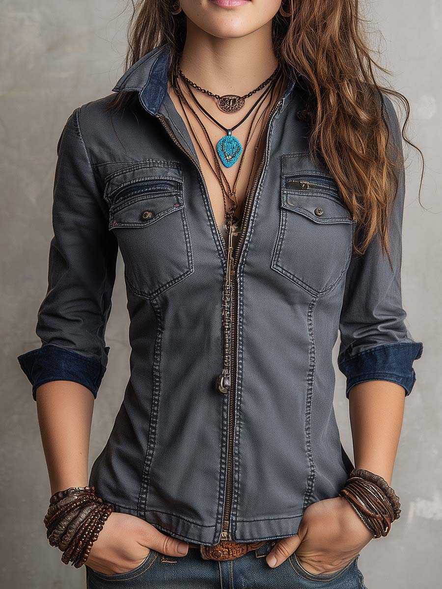 Crestwood™ | Vintage Washed Zip-Up Long-Sleeve Shirt