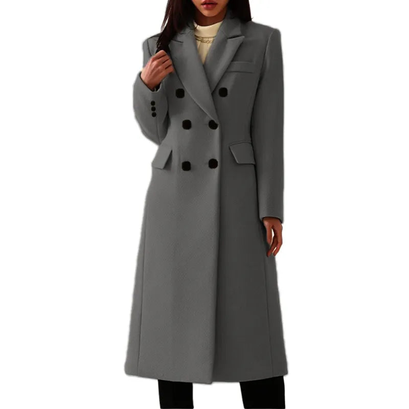 Women’s Long Coat with Lapels and Buttons