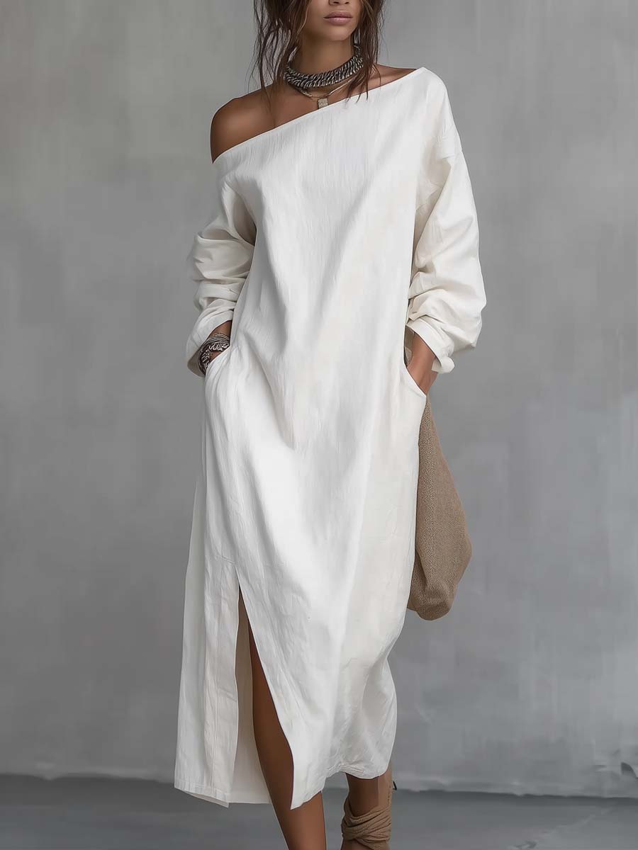 Sloane™ | Loose-Fitting One-Shoulder Split Hem Midi Dress