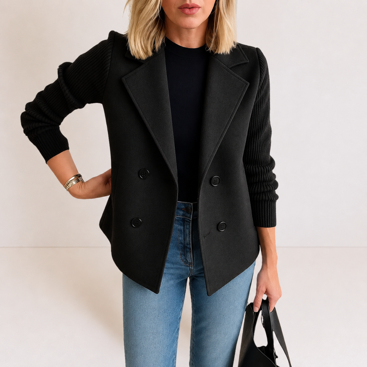 Frederica™ | Knit Sleeve Blazer Jacket