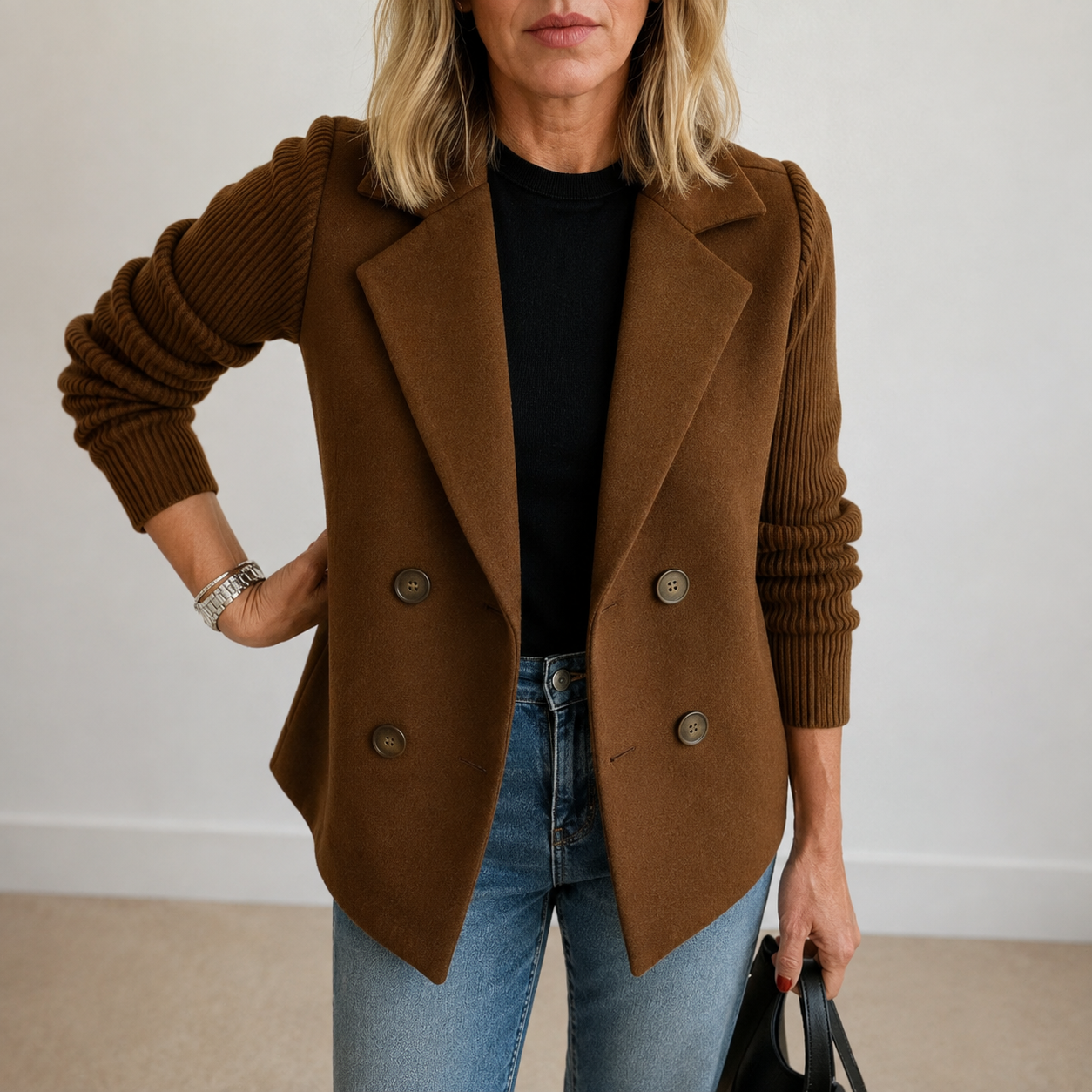 Frederica™ | Knit Sleeve Blazer Jacket