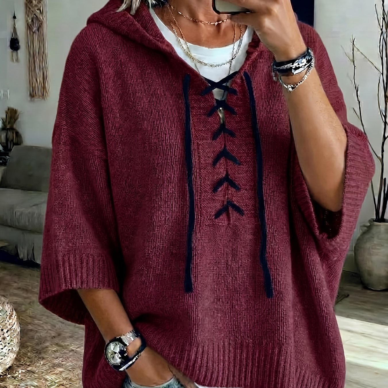 Bexley™ | Lace-Up Batwing Hooded Pullover