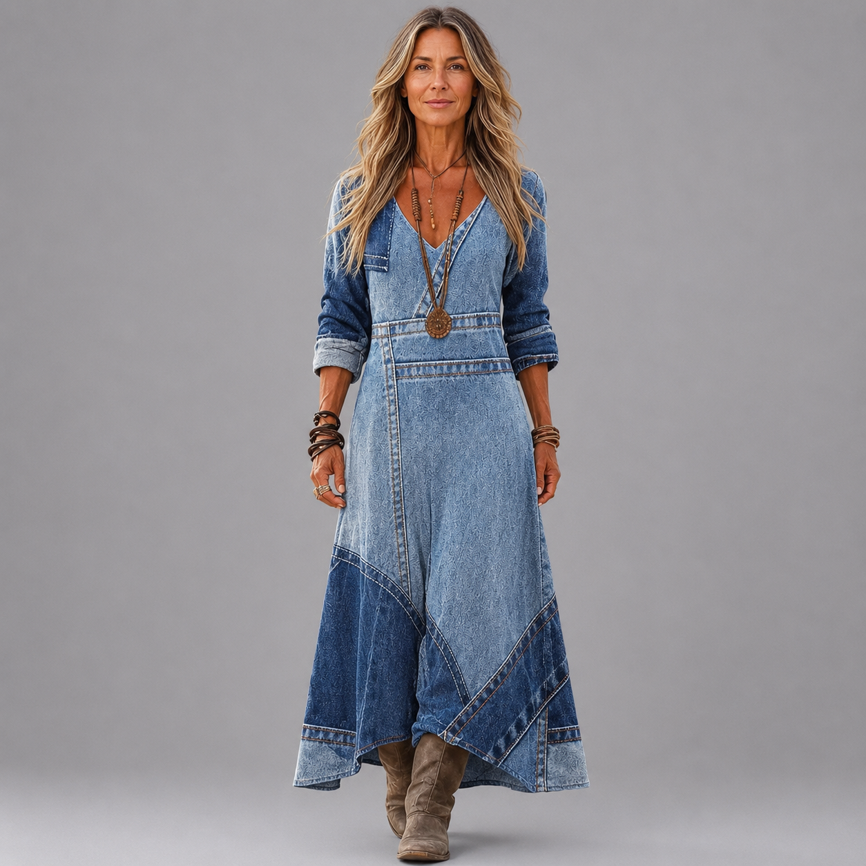 Ivalene™ | Relaxed Long Sleeve V-Neck Maxi Dress