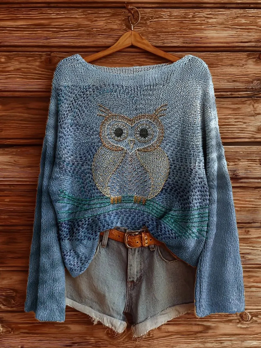 Dovenna™ | Line Owl Print Sweater