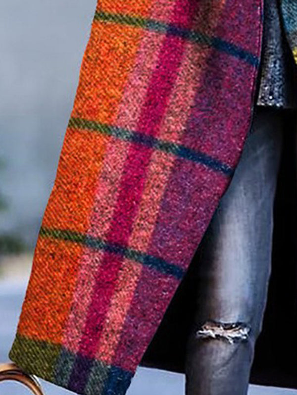 Trevaine™ | Loose Contrast Plaid Patchwork Lapel Long Coat