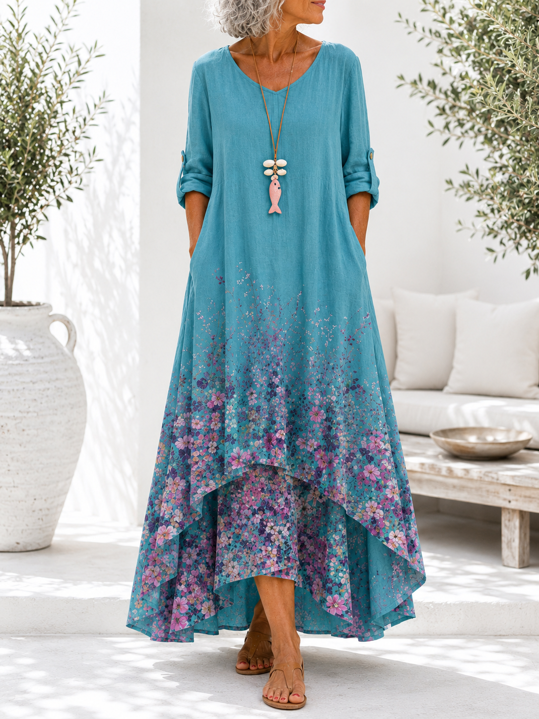 Ovaine™ | Floral Hem High-Low Dress