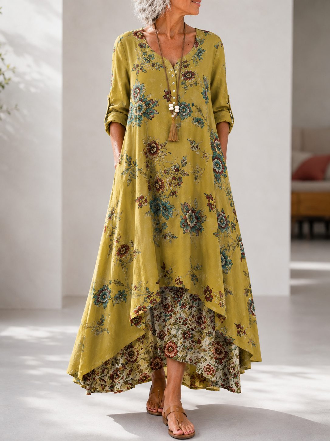 Isadora™ | Floral Print Layered Maxi Dress