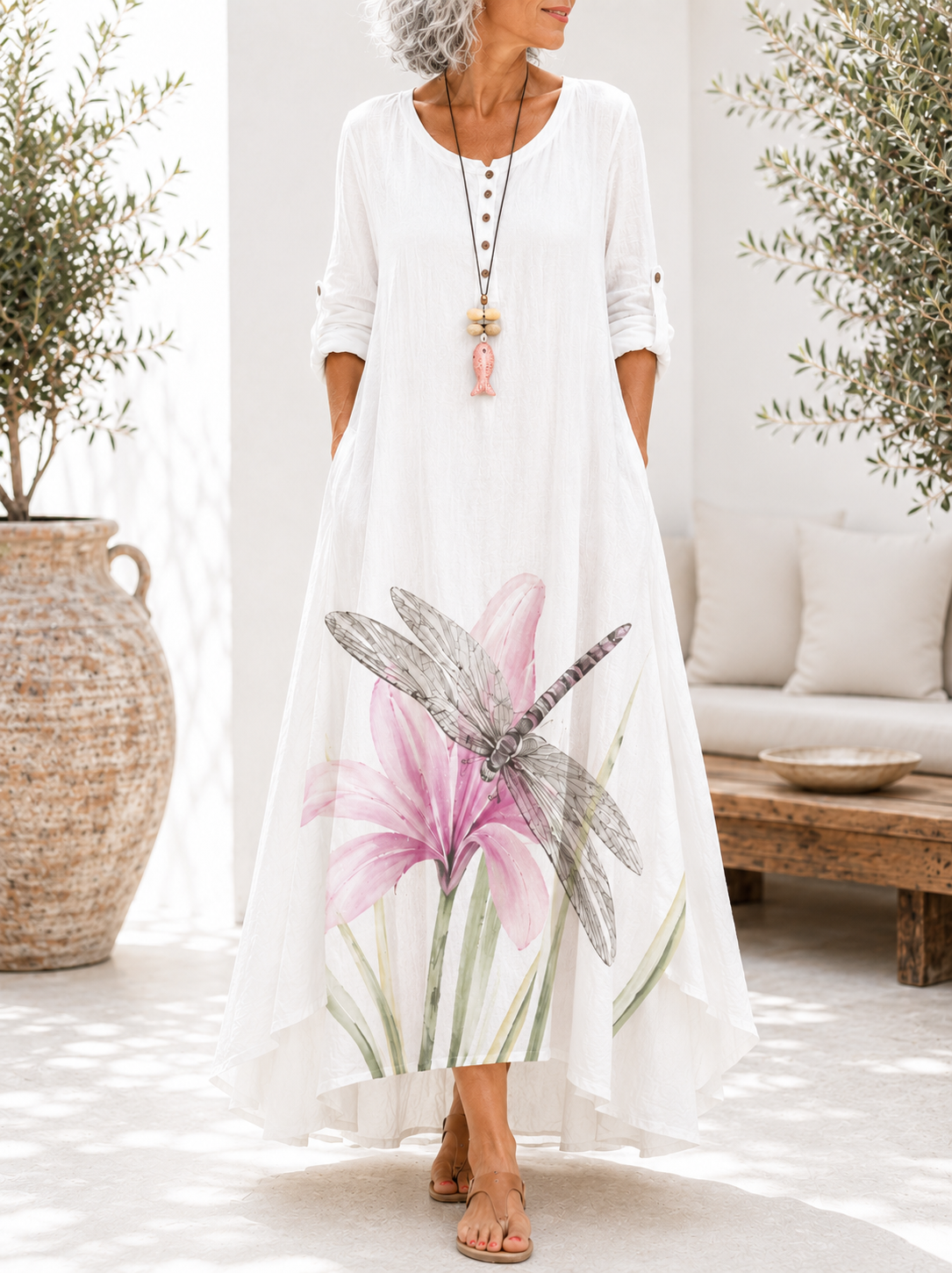 Evanora™ | Dragonfly Floral Print Maxi Dress