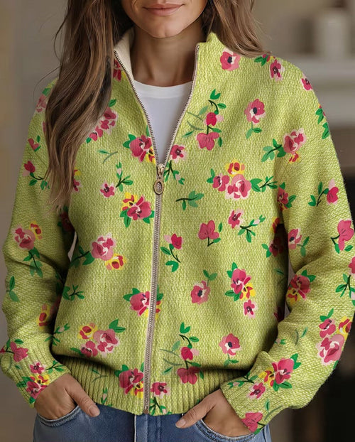 Constance™ | Pink Floral Lime Zip Cardigan
