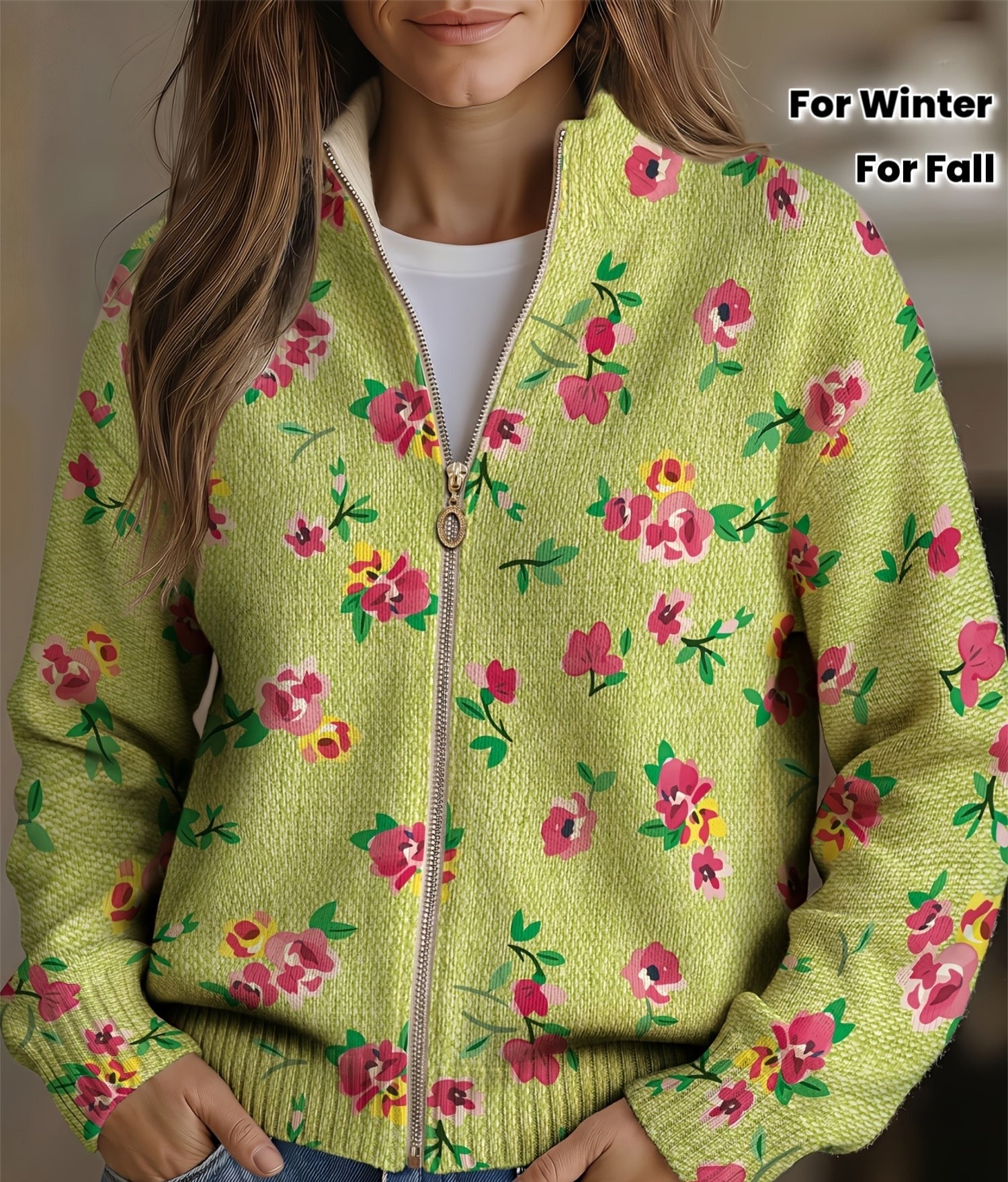 Constance™ | Pink Floral Lime Zip Cardigan