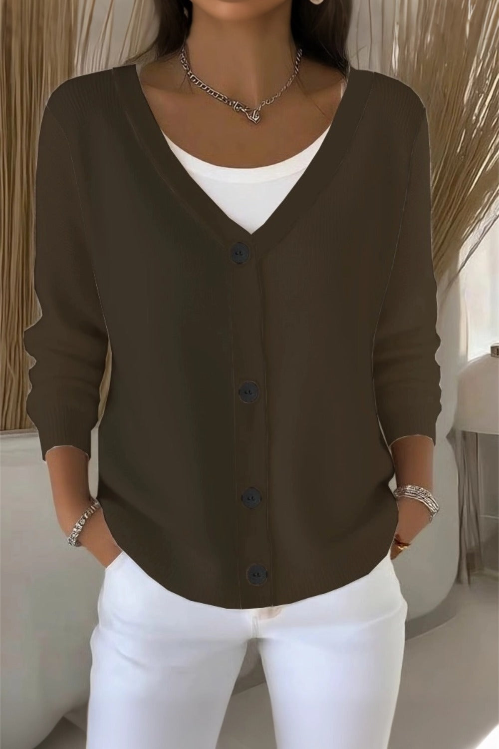 Temperley™ | Plain Long Sleeve Loose Casual Cardigan