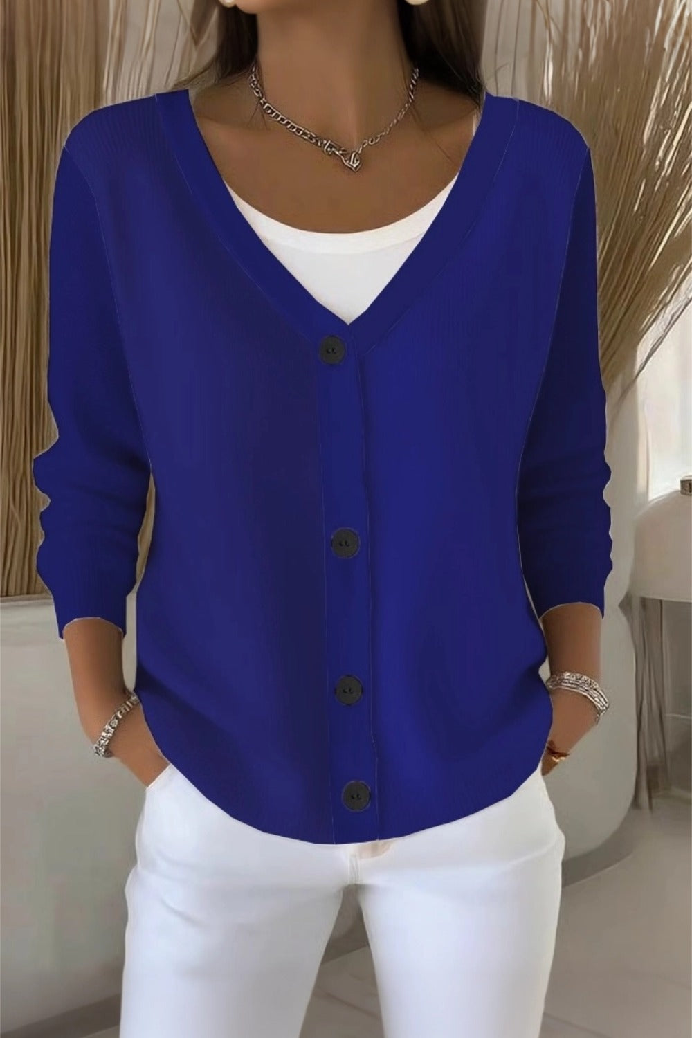 Temperley™ | Plain Long Sleeve Loose Casual Cardigan