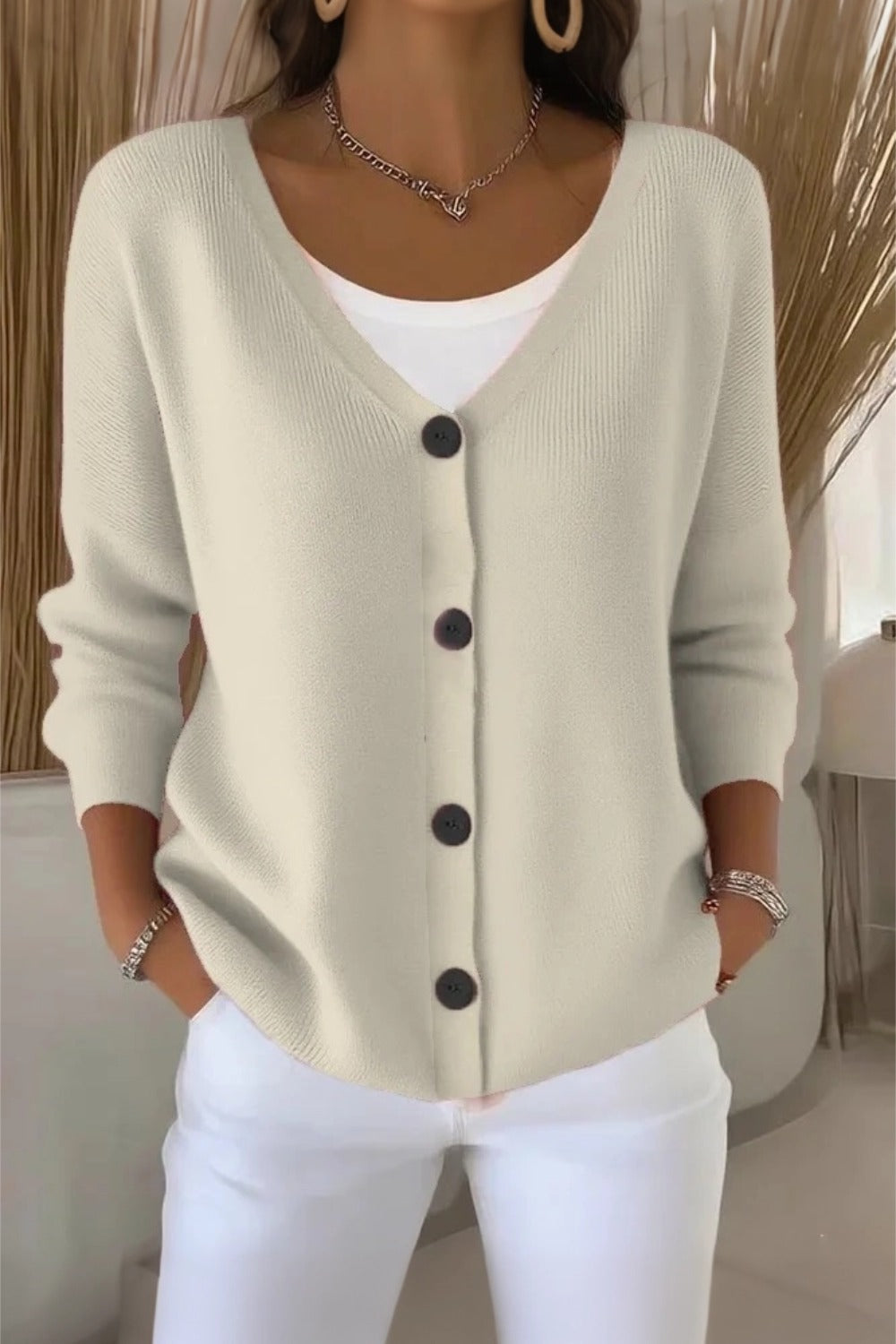 Temperley™ | Plain Long Sleeve Loose Casual Cardigan