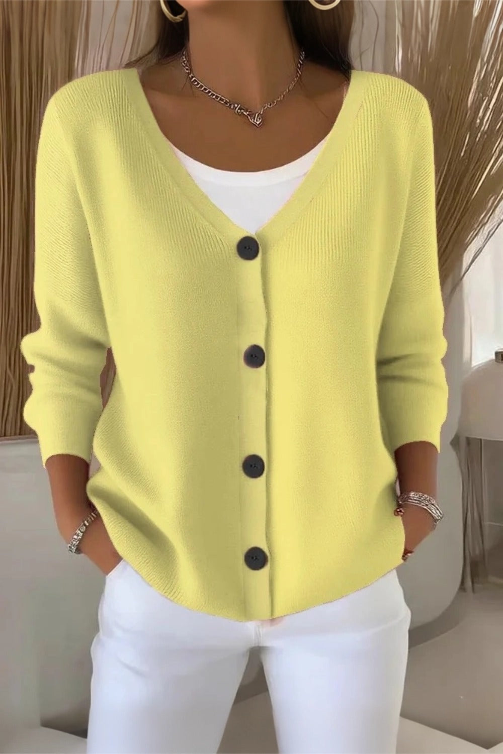 Temperley™ | Plain Long Sleeve Loose Casual Cardigan