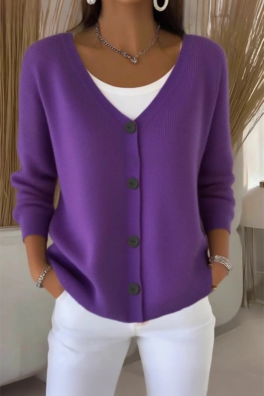 Temperley™ | Plain Long Sleeve Loose Casual Cardigan