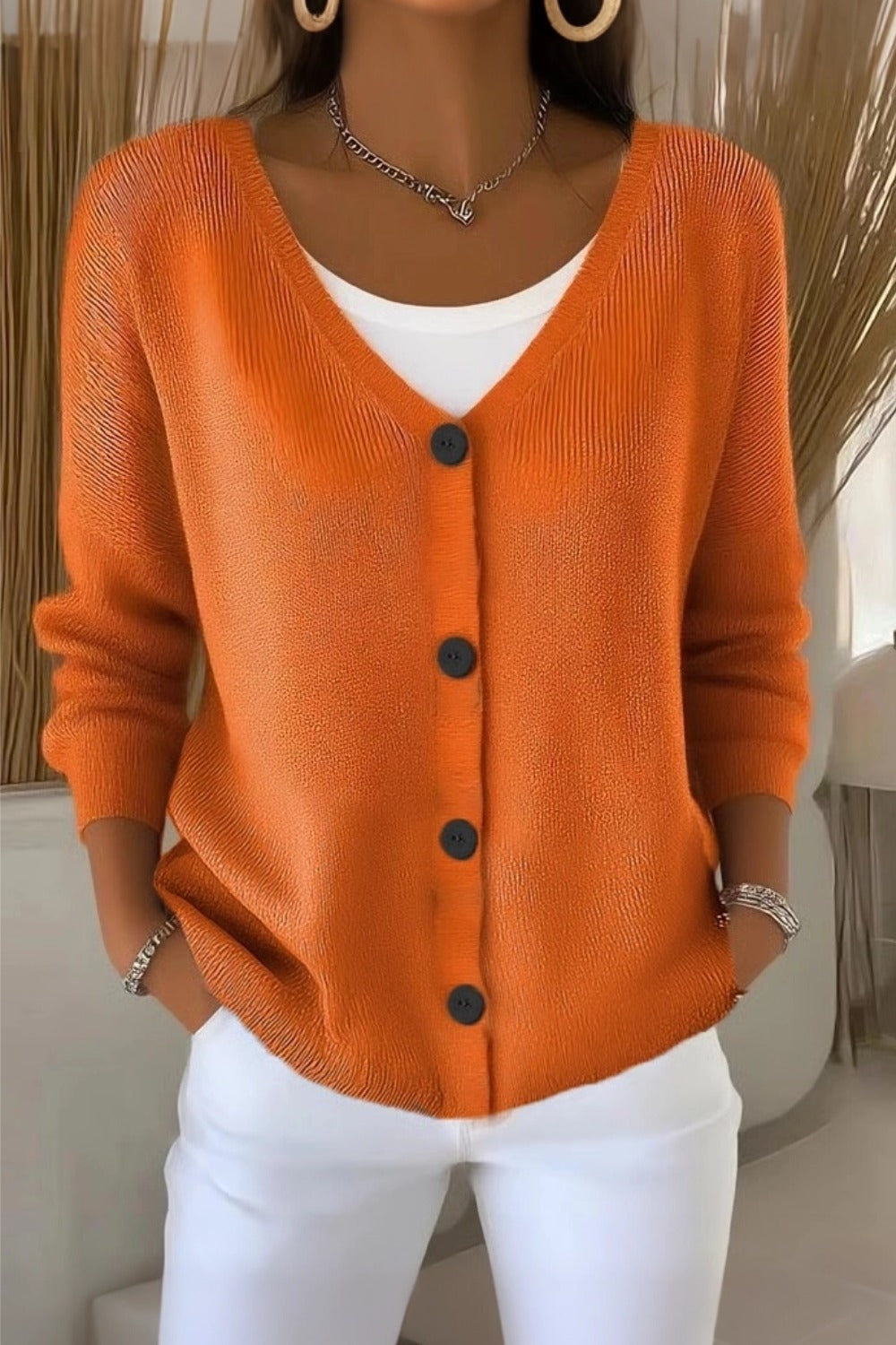 Temperley™ | Plain Long Sleeve Loose Casual Cardigan
