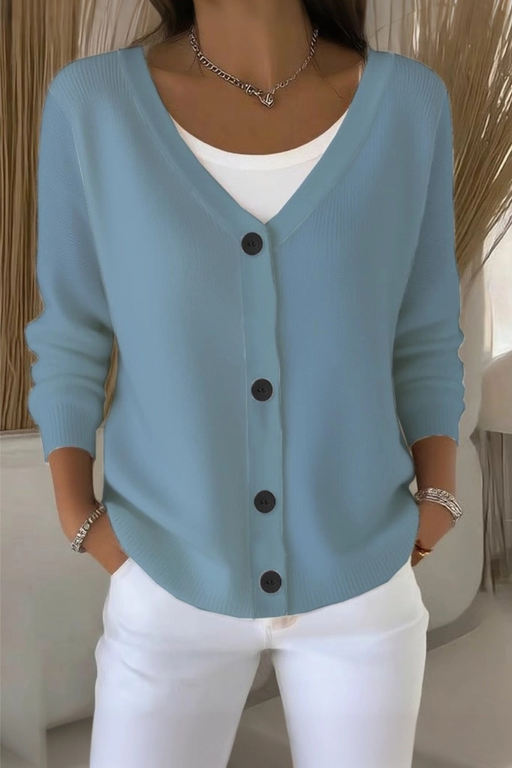 Temperley™ | Plain Long Sleeve Loose Casual Cardigan