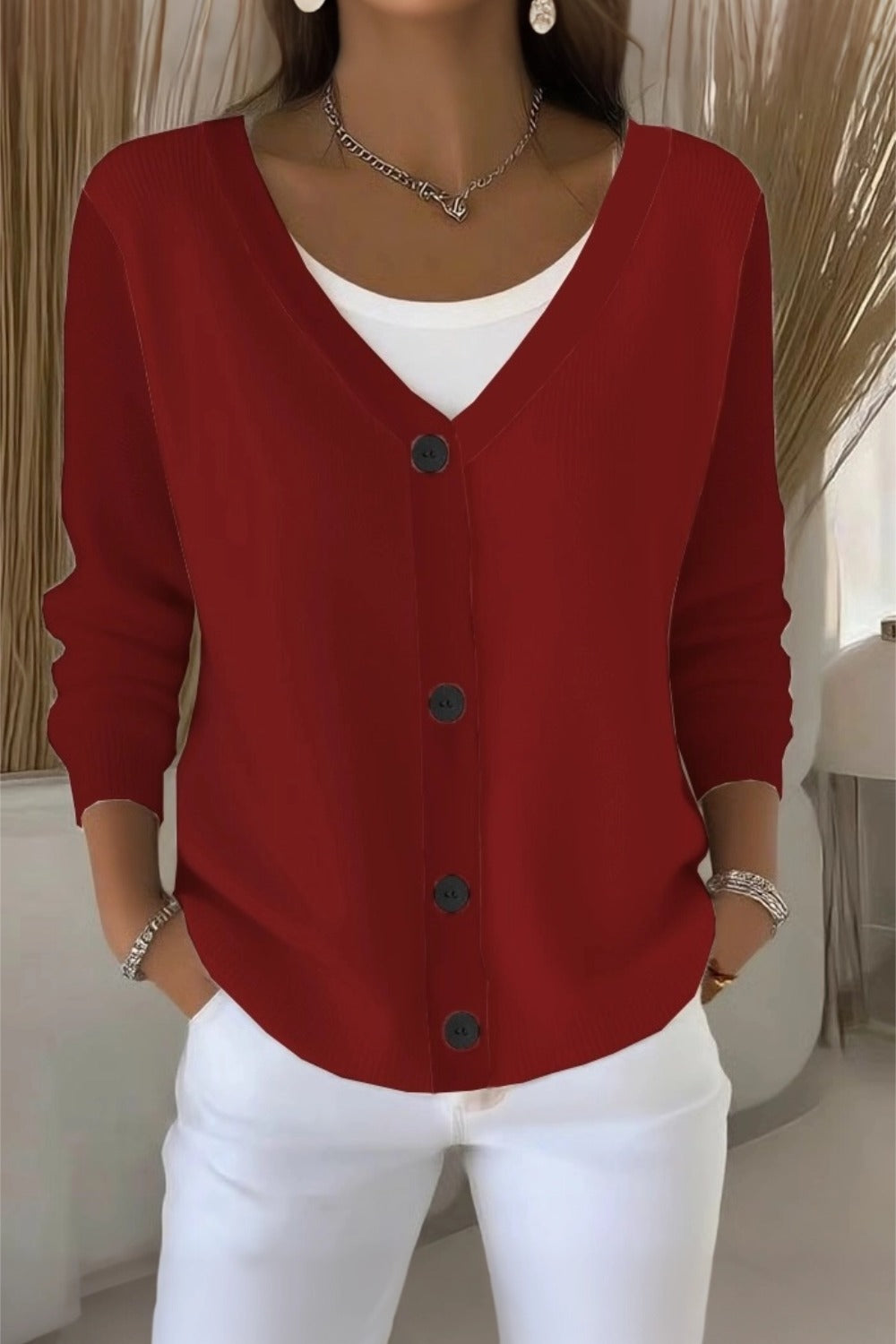 Temperley™ | Plain Long Sleeve Loose Casual Cardigan