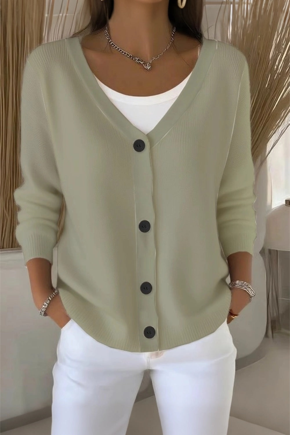 Temperley™ | Plain Long Sleeve Loose Casual Cardigan