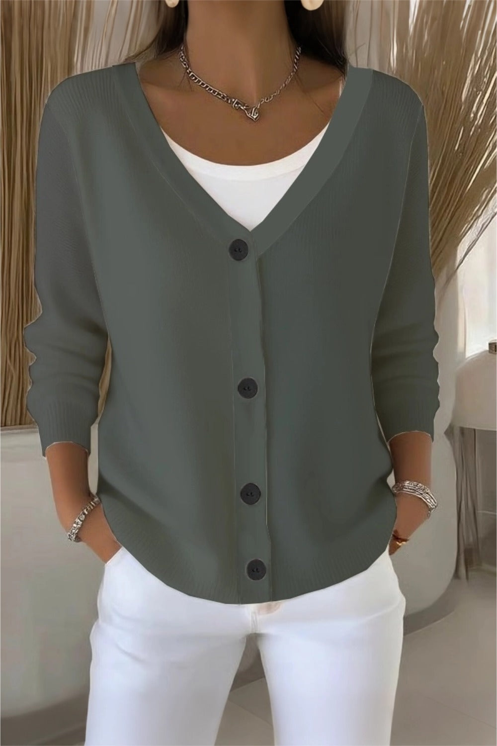 Temperley™ | Plain Long Sleeve Loose Casual Cardigan