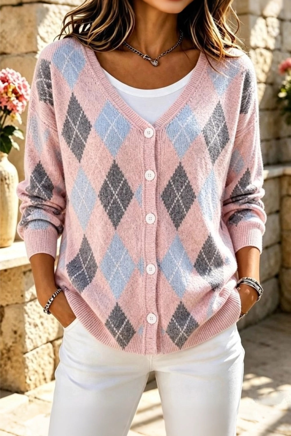 Klovette™ | Argyle Long Sleeve Cardigan